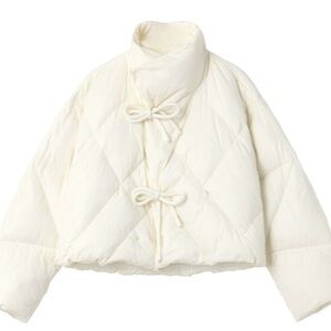 stand collar bow button puffer